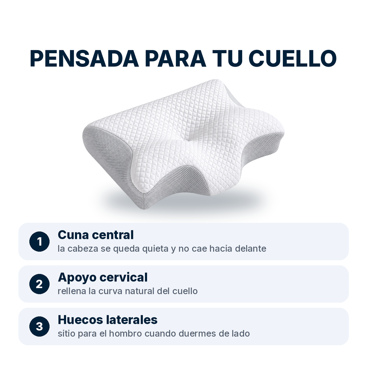 Cuna central, apoyo cervical y huecos laterales