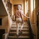 Donna con pantaloni chiari aderenti, senza segni